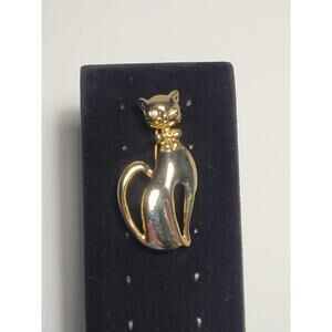 Vintage Style Gold Tone Cat Fashion Brooch Clear Rhinestone Costume Jewelry